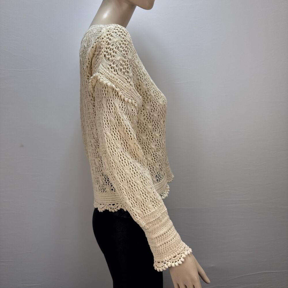 Paige Womens Kassandra Sweater Size S Crochet Neutral Ecru Cotton Ruffle Scallop - Picture 6 of 9